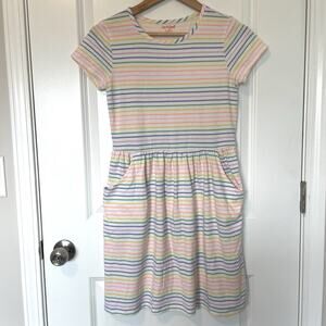 Cat and Jack Girls Pink Striped Dress Size XL (14/16) Rainbow Colorful Pocket